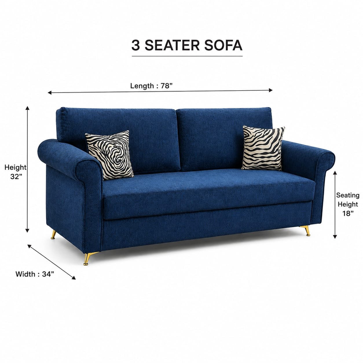 Modern Roll Arm 3-Seater Sofa (Premium Fabric) - Image 3