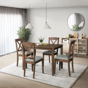 Heritage Solid Teakwood Cross Dining Set – 4 Seater
